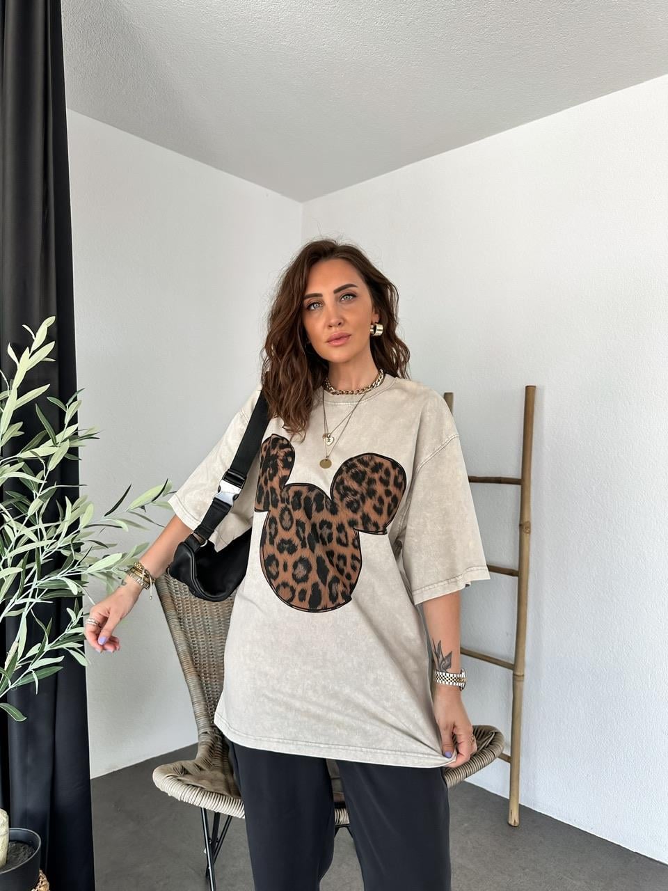 Taş Leopar Mickey Figürlü Tshirt