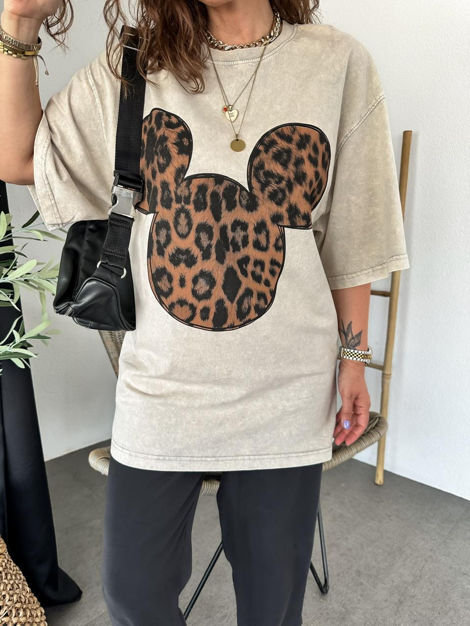 Taş Leopar Mickey Figürlü Tshirt