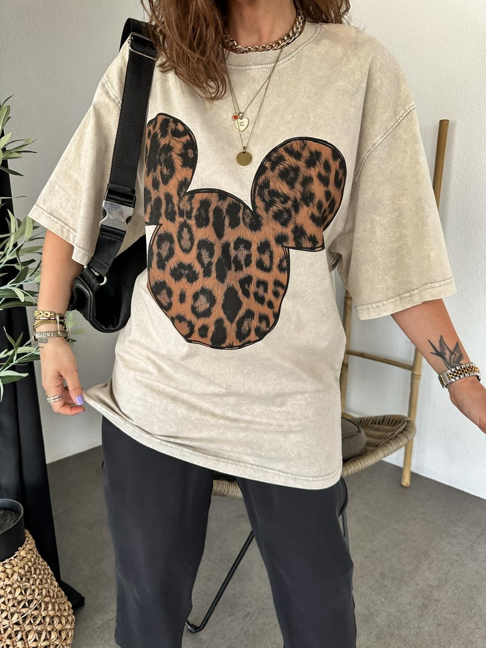 Taş Leopar Mickey Figürlü Tshirt