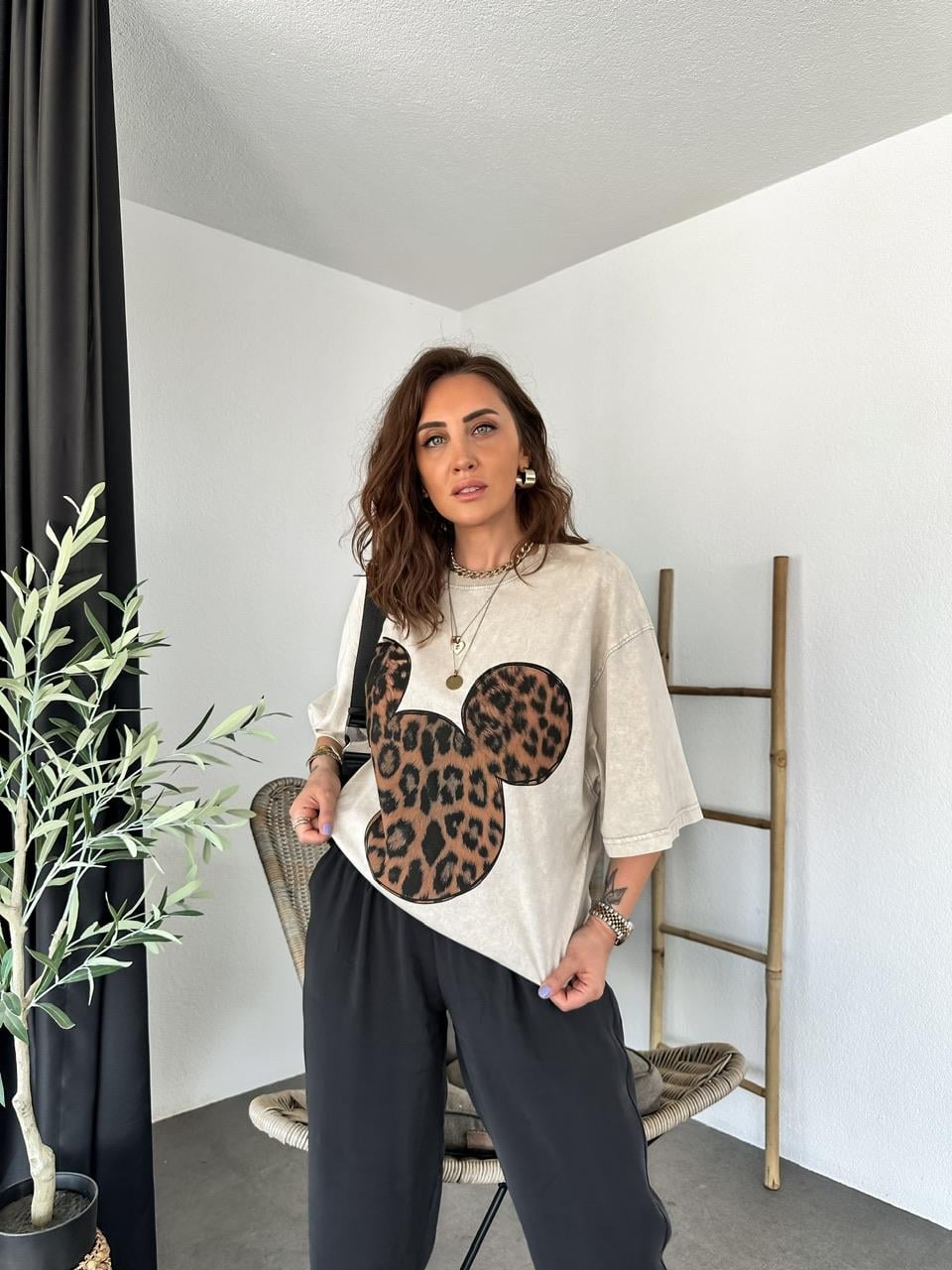 Taş Leopar Mickey Figürlü Tshirt