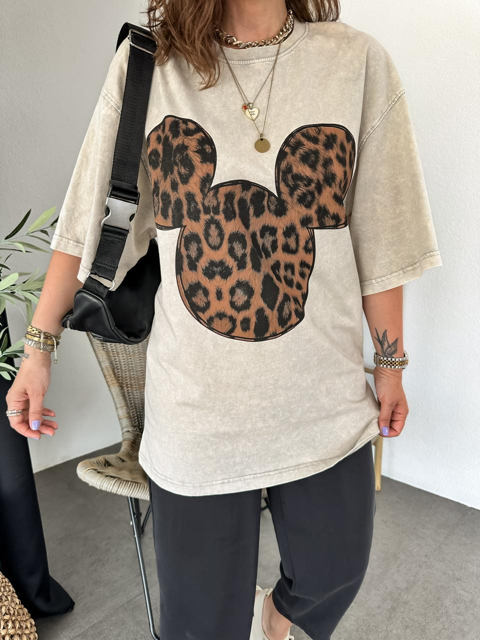 Taş Leopar Mickey Figürlü Tshirt
