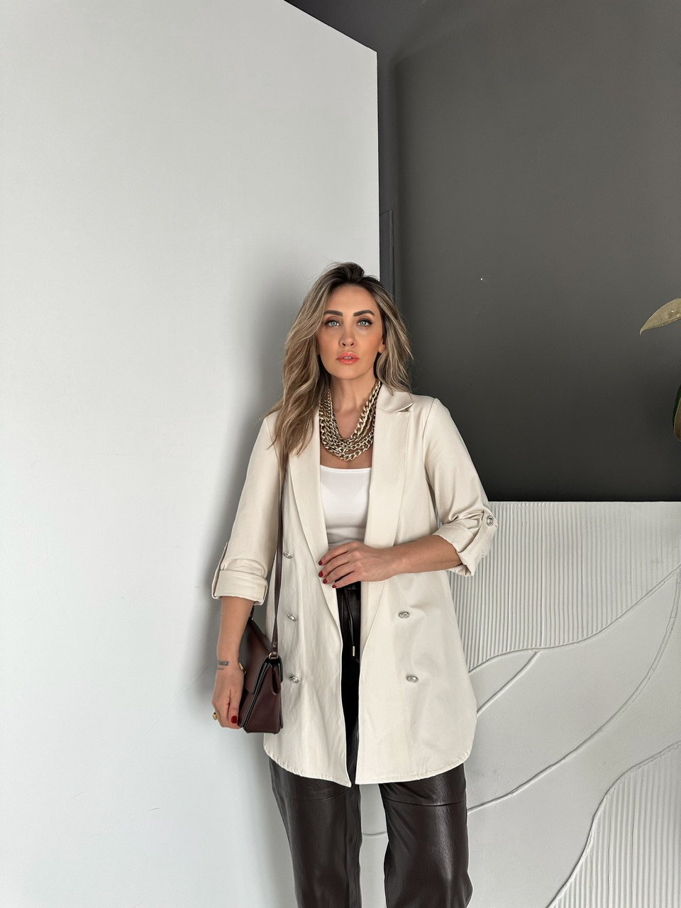 Taş Manşetli Cotton Blazer Ceket