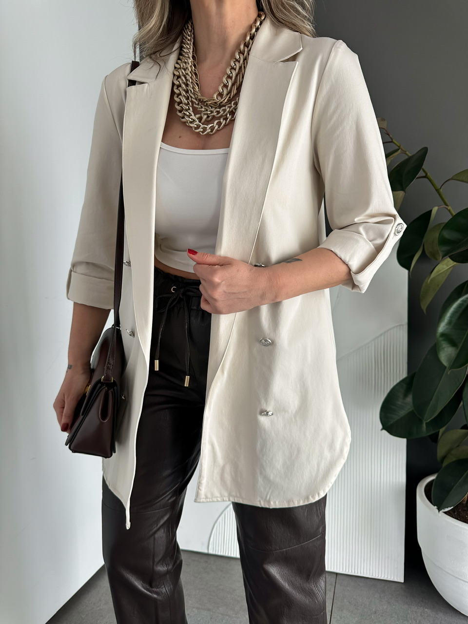Taş Manşetli Cotton Blazer Ceket