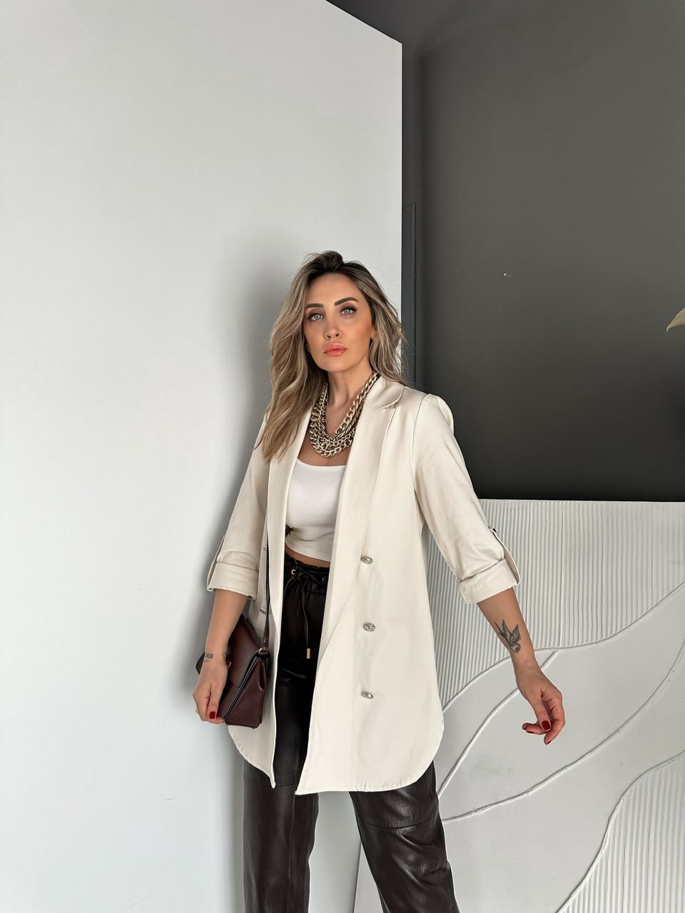 Taş Manşetli Cotton Blazer Ceket
