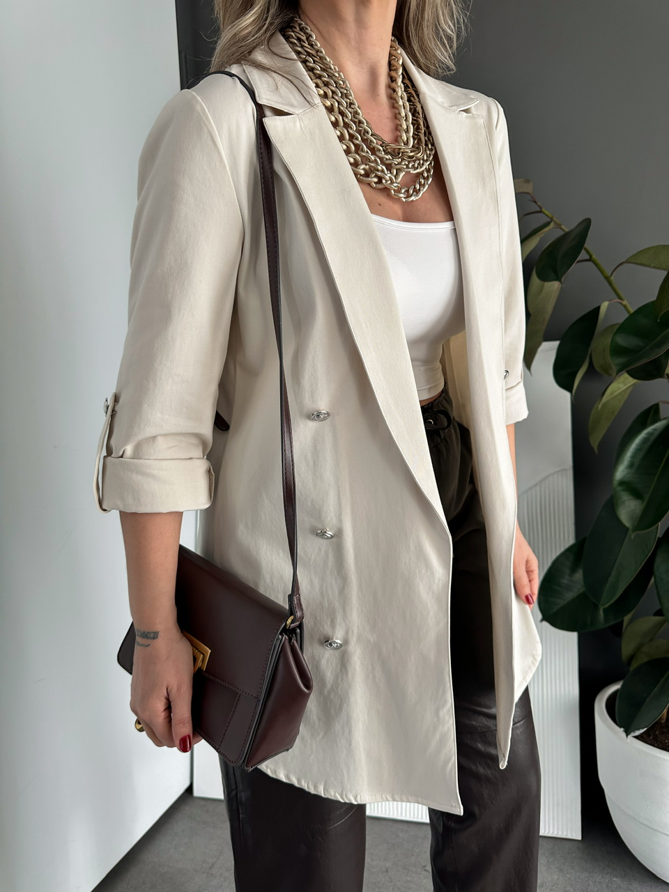 Taş Manşetli Cotton Blazer Ceket