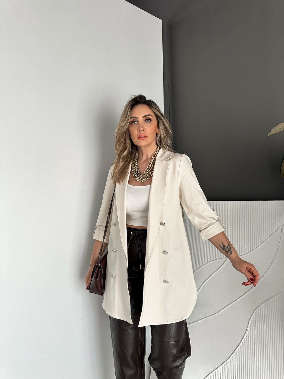 Taş Manşetli Cotton Blazer Ceket