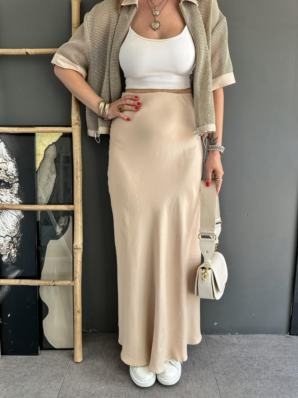Taş Maxi Beli Lastikli Saten Etek