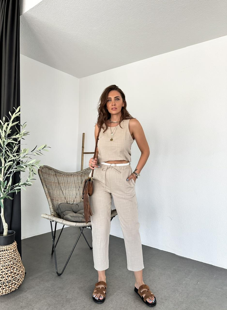 Taş Naturel Bluz Pantolon Takım