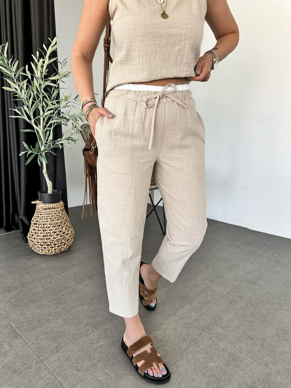 Taş Naturel Bluz Pantolon Takım