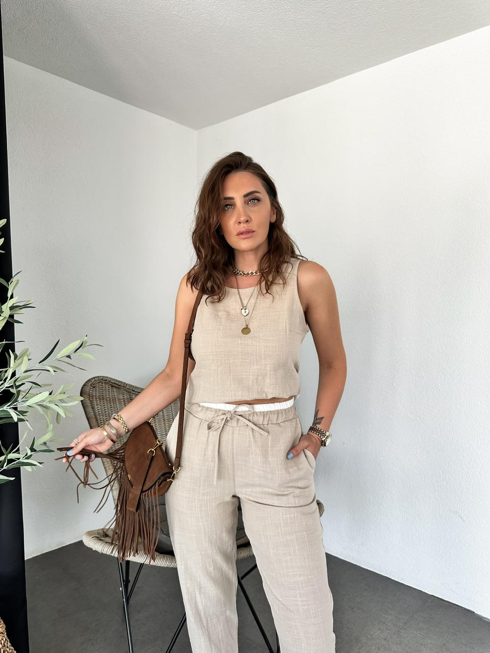 Taş Naturel Bluz Pantolon Takım