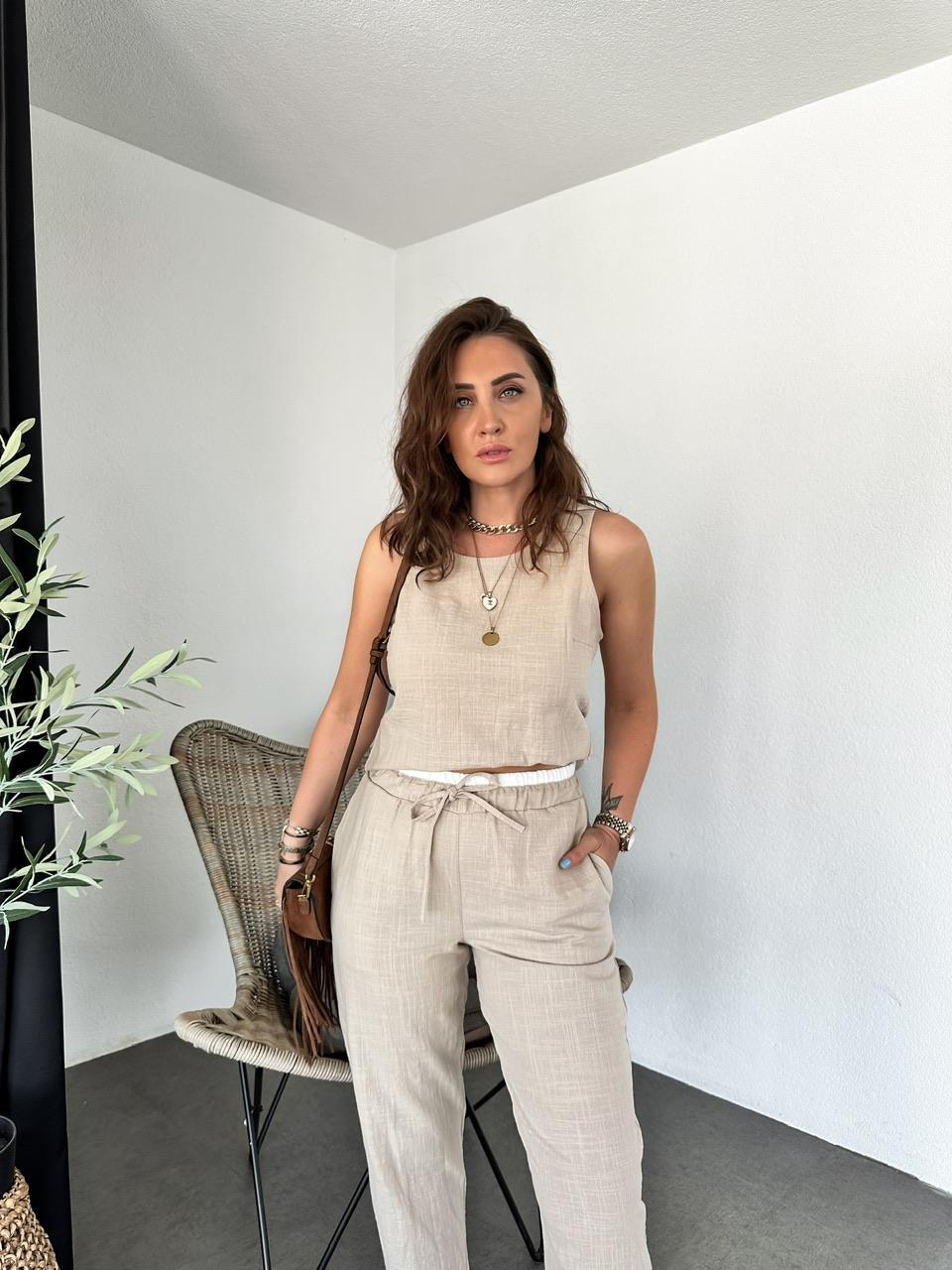 Taş Naturel Bluz Pantolon Takım
