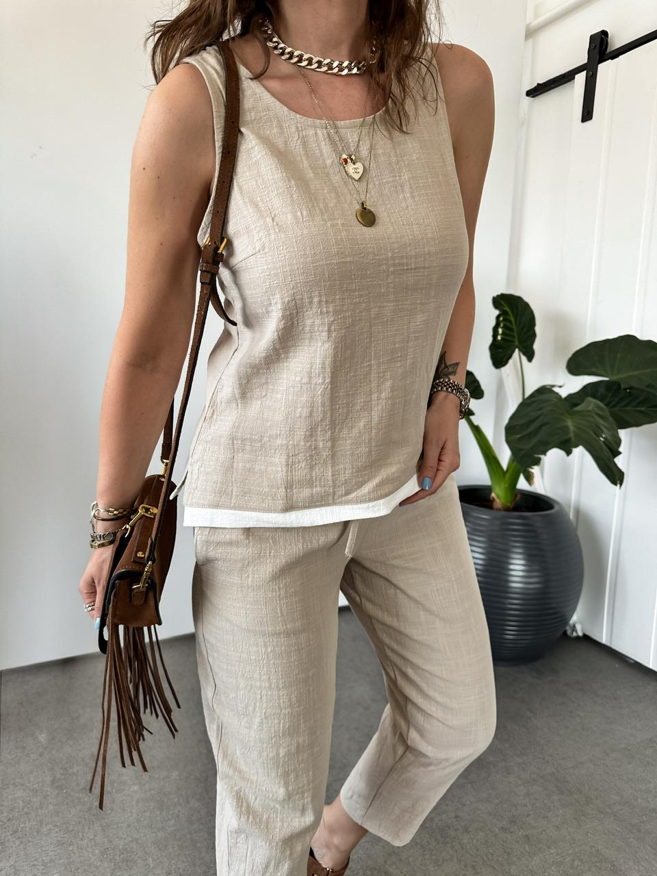 Taş Naturel Bluz Pantolon Takım