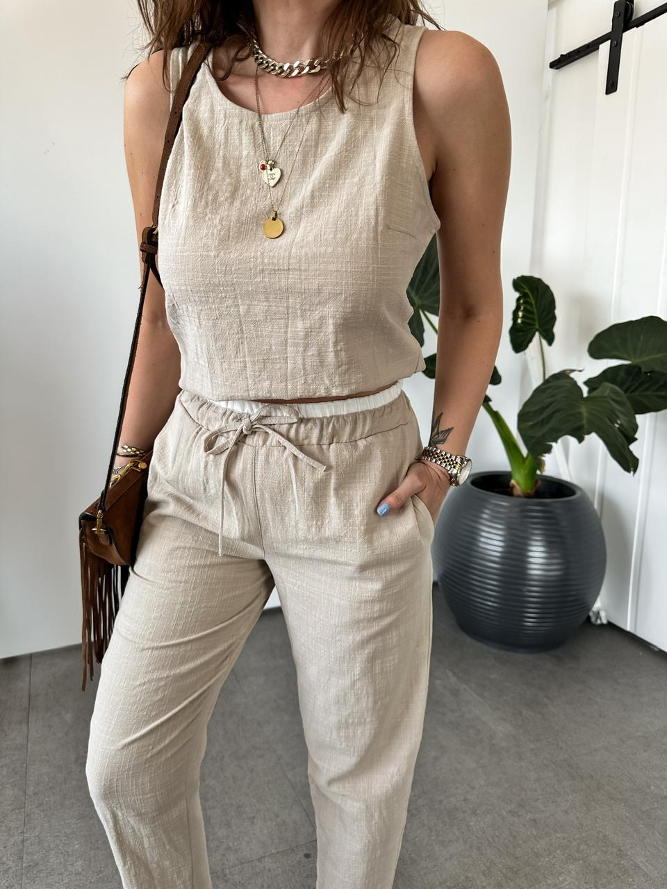 Taş Naturel Bluz Pantolon Takım