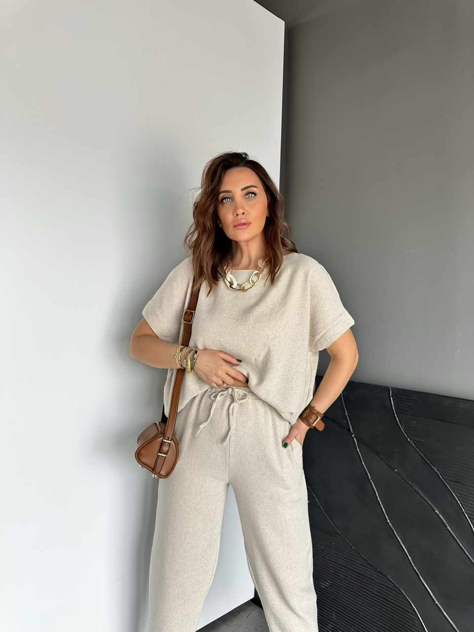 Taş Naturel Keten Dokulu Takım