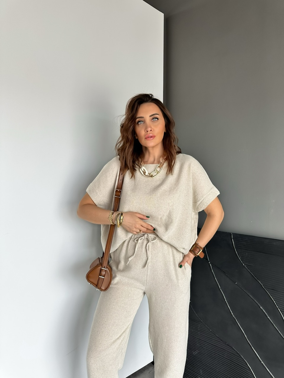 Taş Naturel Keten Dokulu Takım
