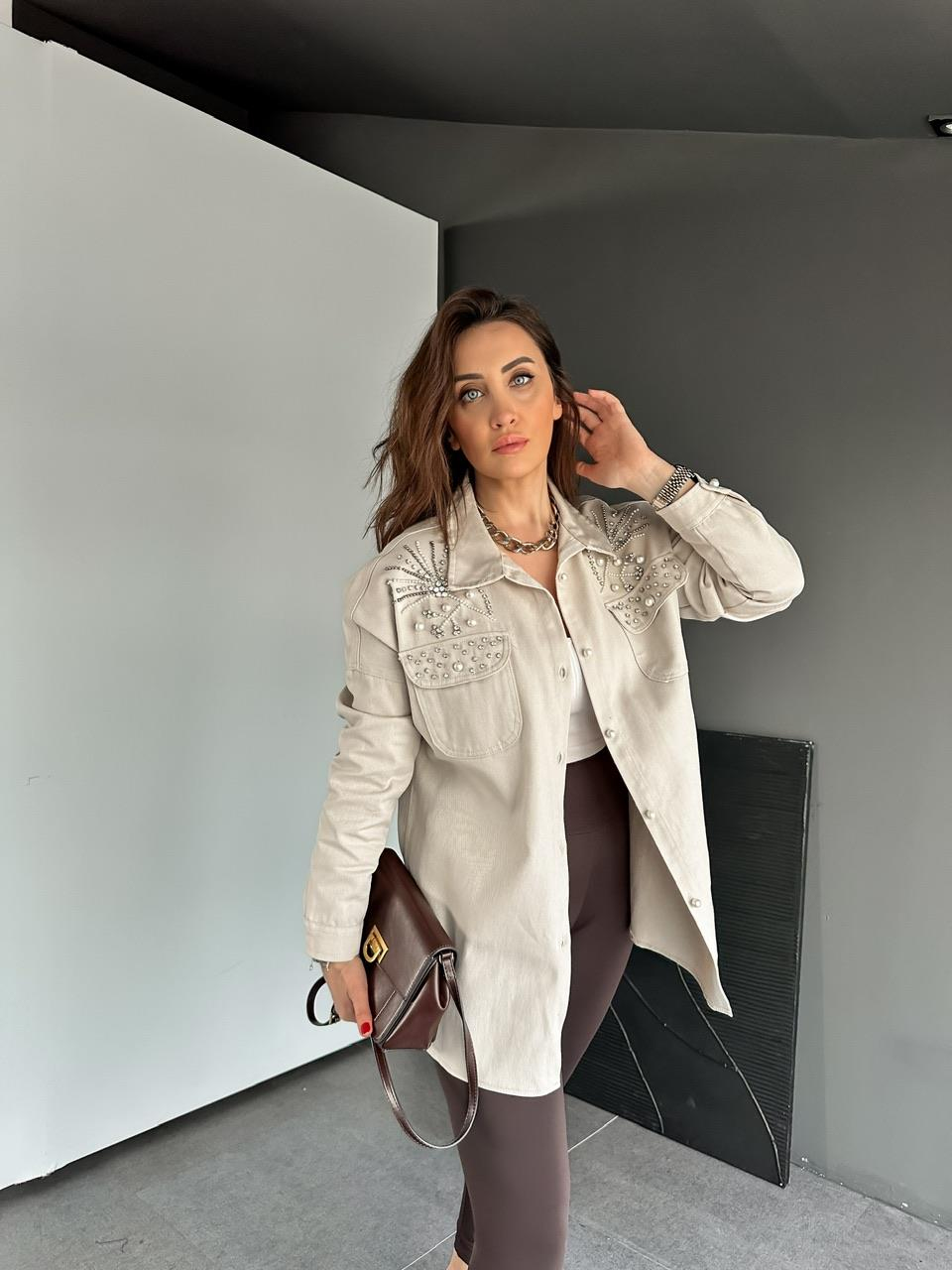 Taş Omuzları İnci Ve Taşlı Ceket