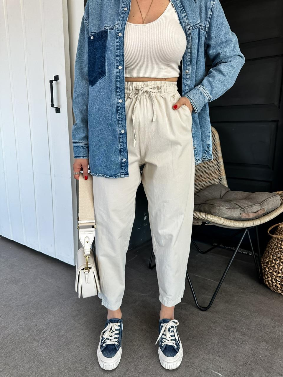Taş Paça Detaylı Cotton Pantolon