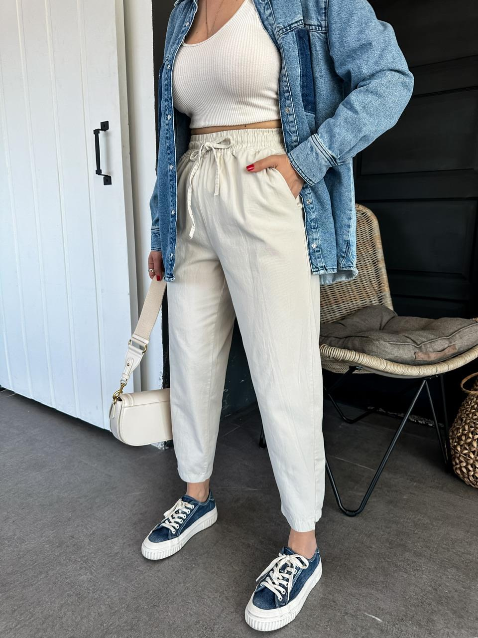 Taş Paça Detaylı Cotton Pantolon