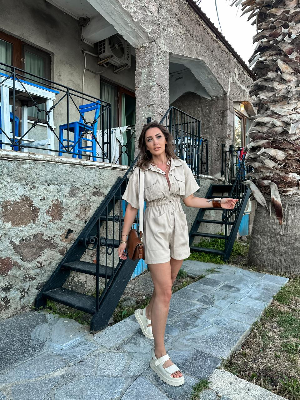 Taş Rengi Cepli Safari Tulum 