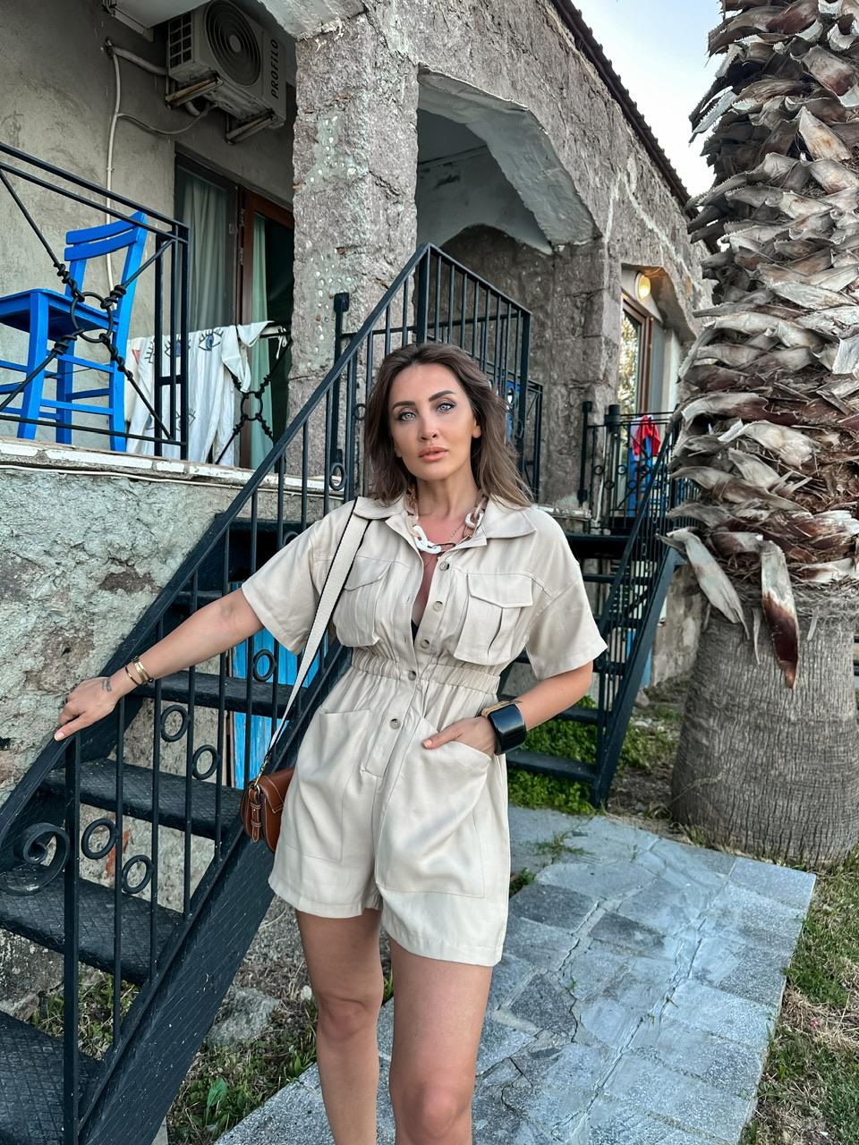 Taş Rengi Cepli Safari Tulum 