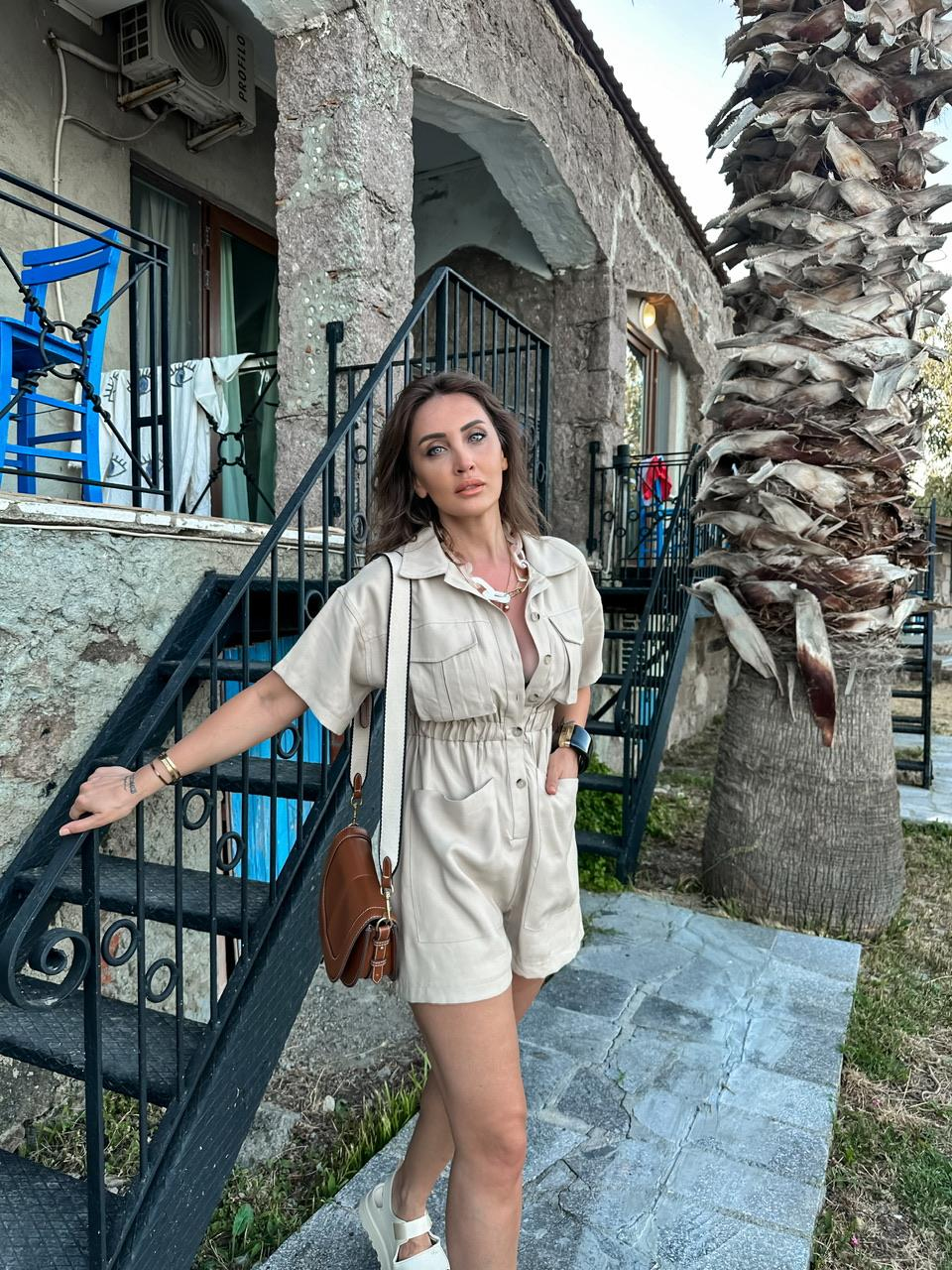 Taş Rengi Cepli Safari Tulum 