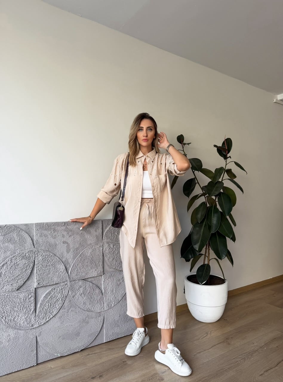 Taş Serpme İnci Tasarımlı Tensel Takım
