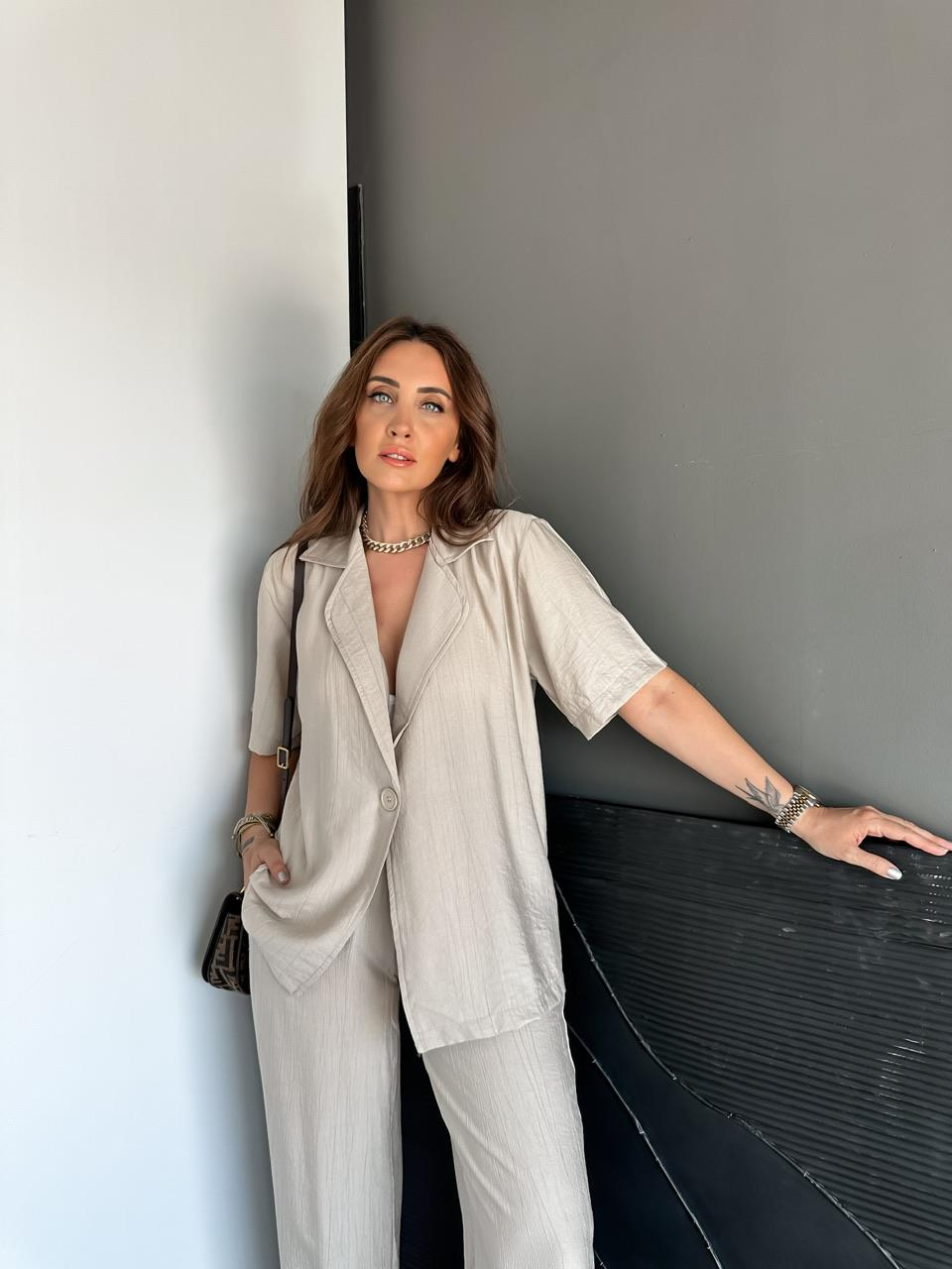 Taş Tek Düğmeli Modal Ceketli Takım