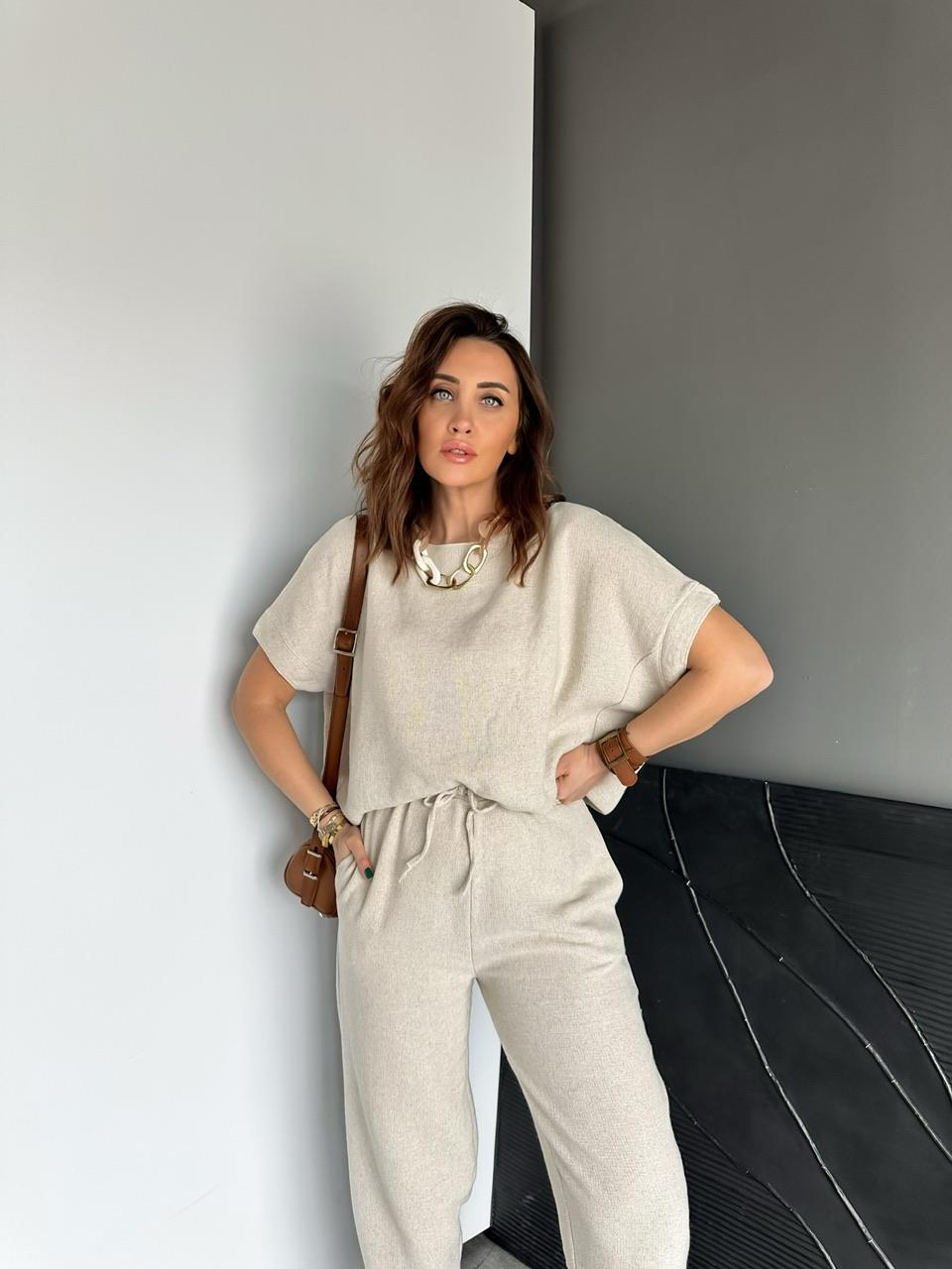 Taş Yarasa Kollu Naturel Takım