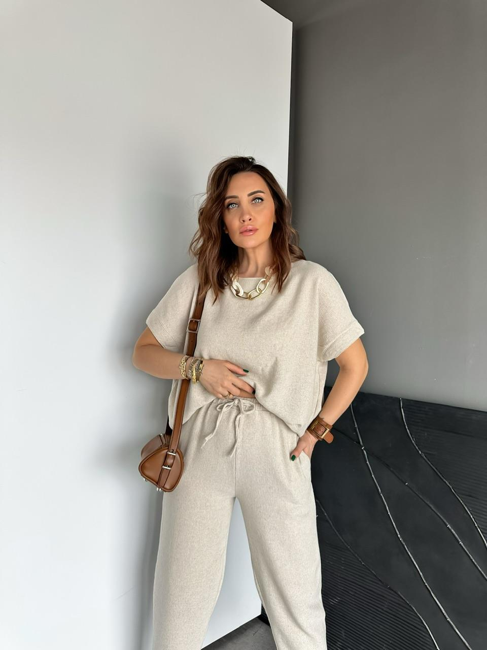 Taş Yarasa Kollu Naturel Takım