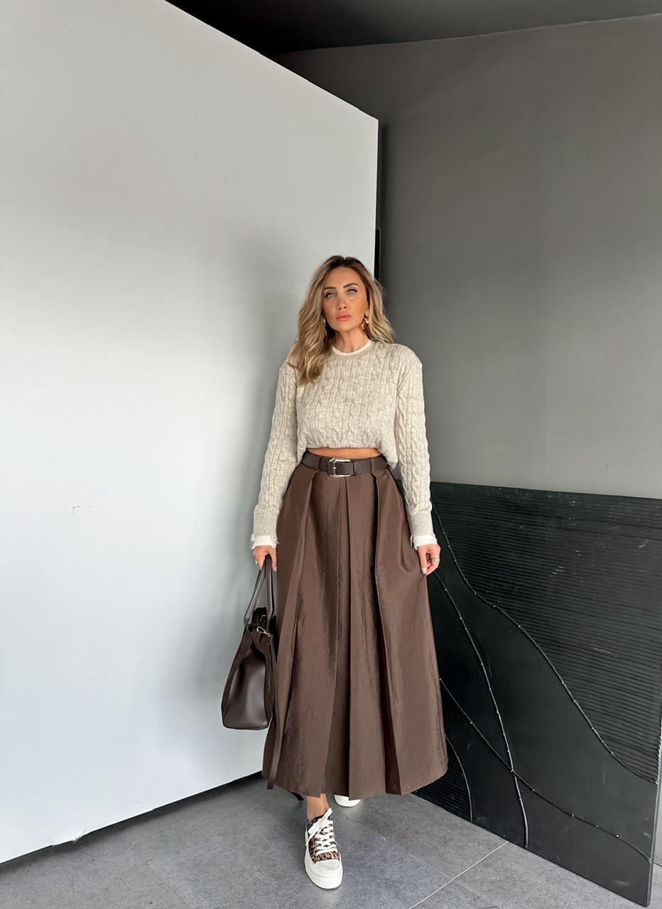 Taş Yırtıklı Saç Örgülü Kazak