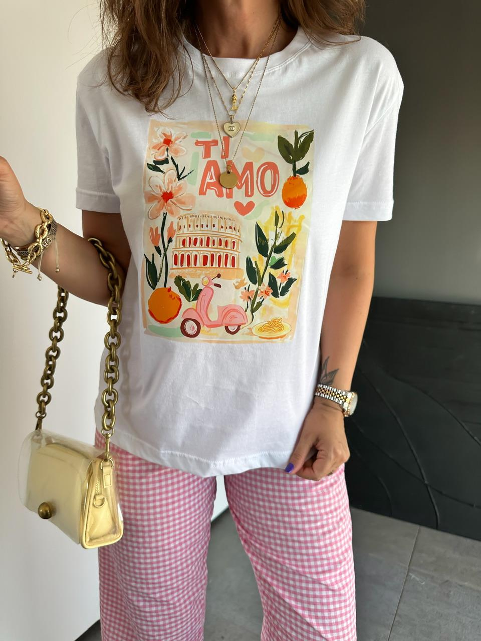 Ti Amo Çiçek Baskılı Tshirt