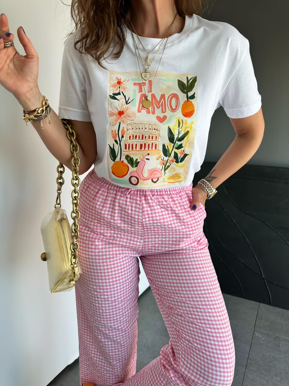 Ti Amo Çiçek Baskılı Tshirt