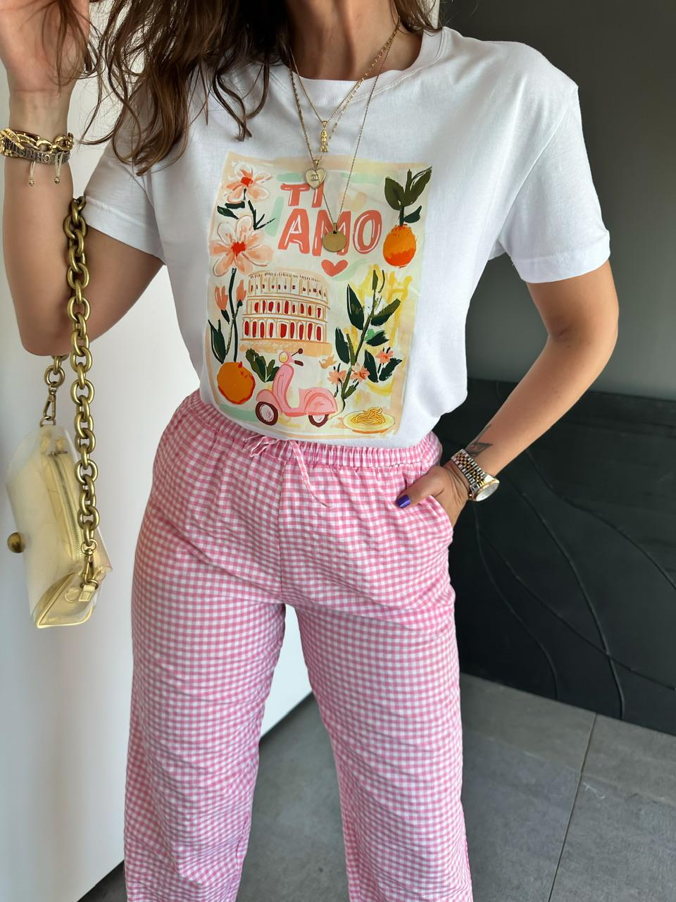 Ti Amo Çiçek Baskılı Tshirt
