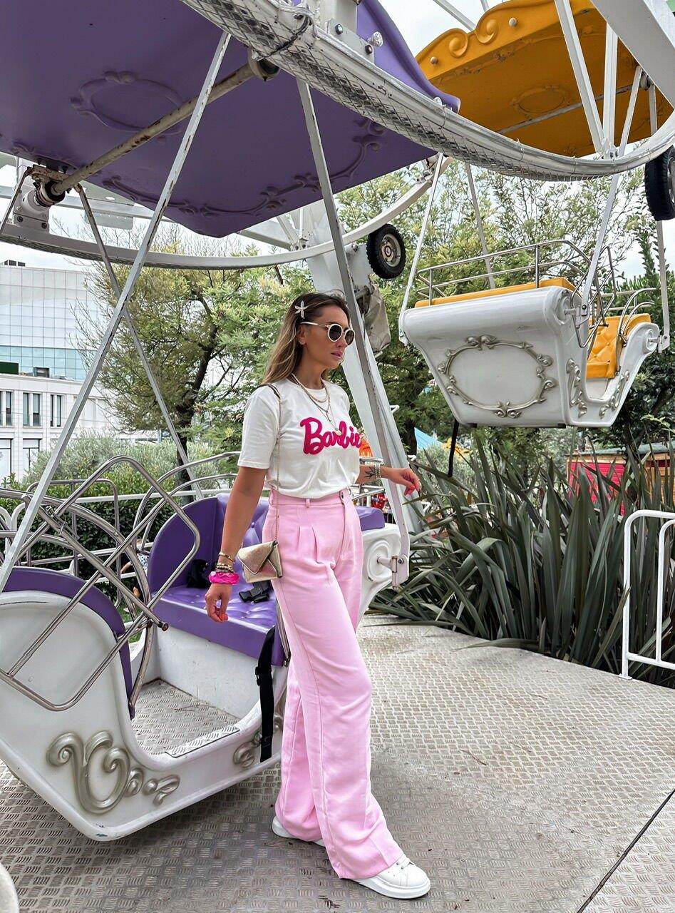 Toz Pembe Bol Kesim Pantolon