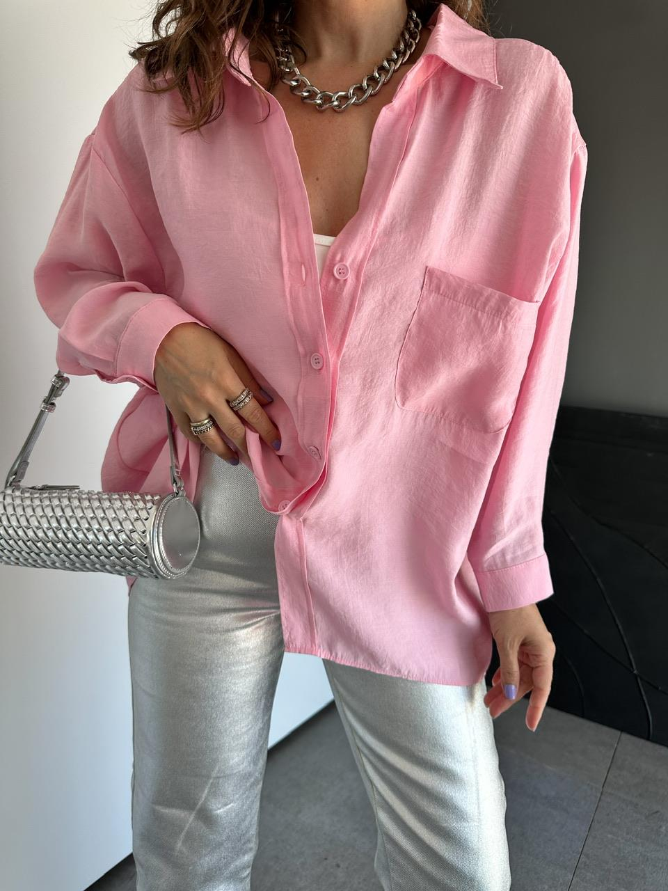 Toz Pembe Tek Cepli Salaş Soft Gömlek