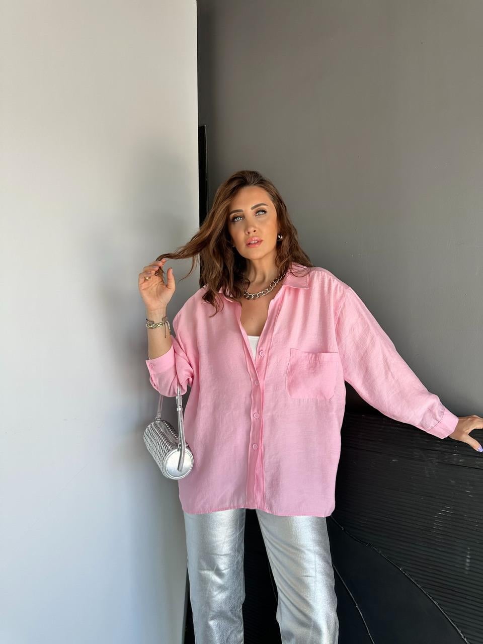 Toz Pembe Tek Cepli Salaş Soft Gömlek