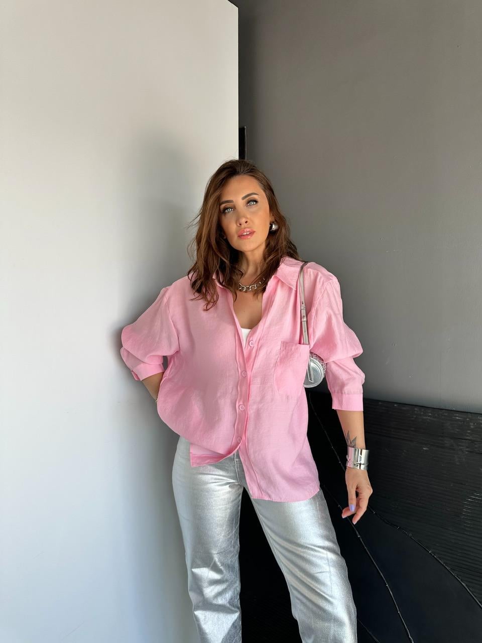 Toz Pembe Tek Cepli Salaş Soft Gömlek