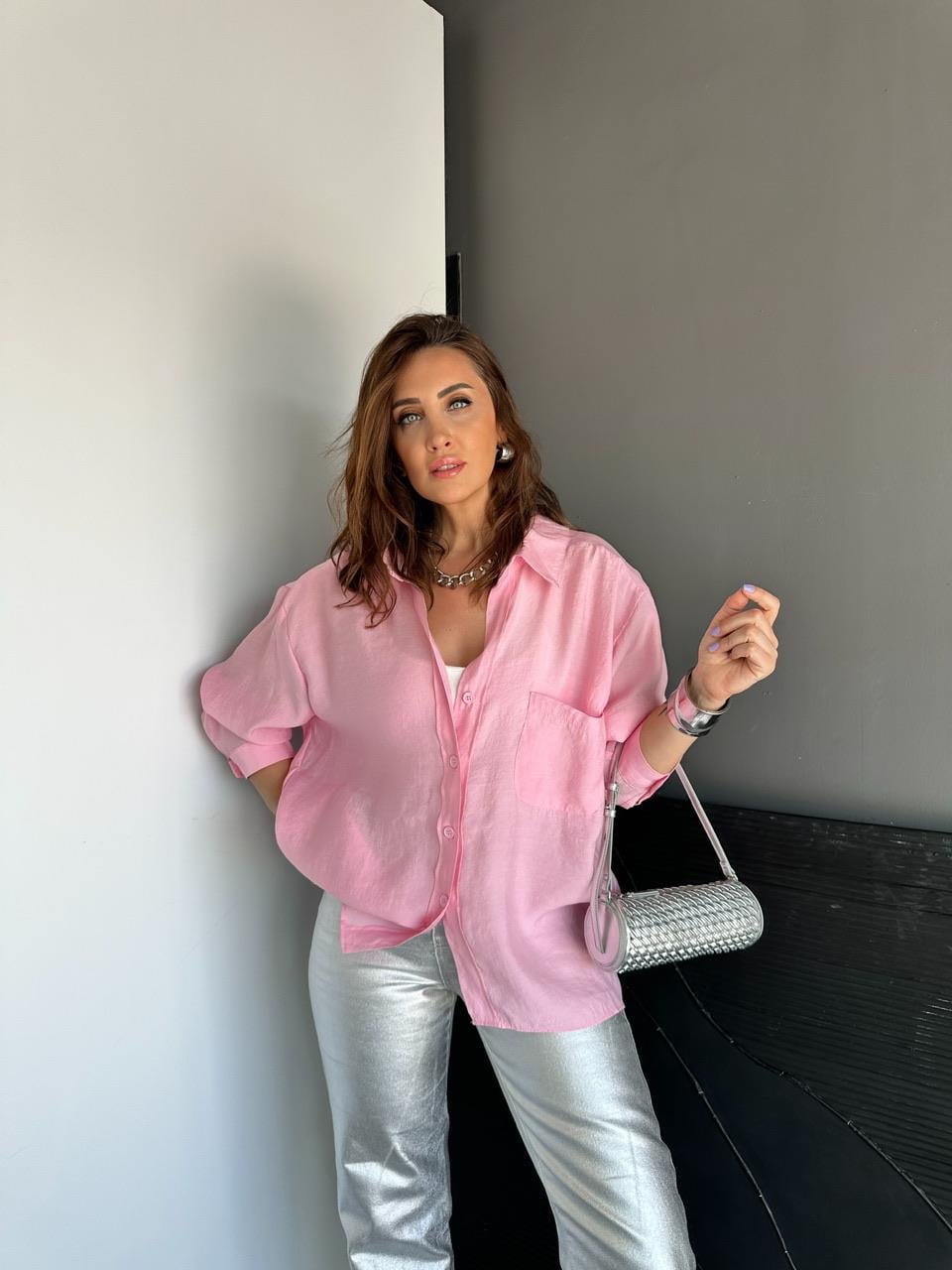 Toz Pembe Tek Cepli Salaş Soft Gömlek