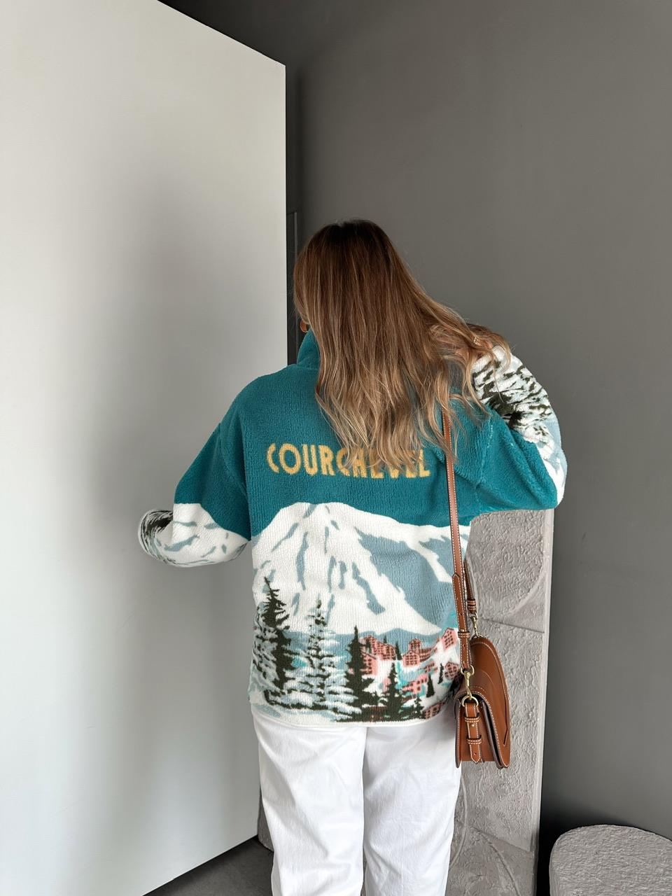 Turkuaz Desenli Polar Sweatshirt