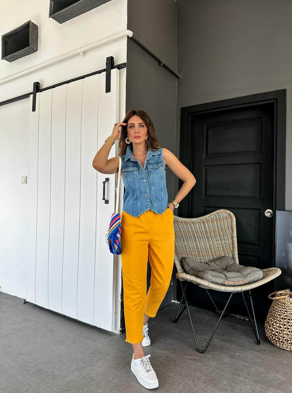 Turuncu Gabardin Beli Lastikli Pantolon 