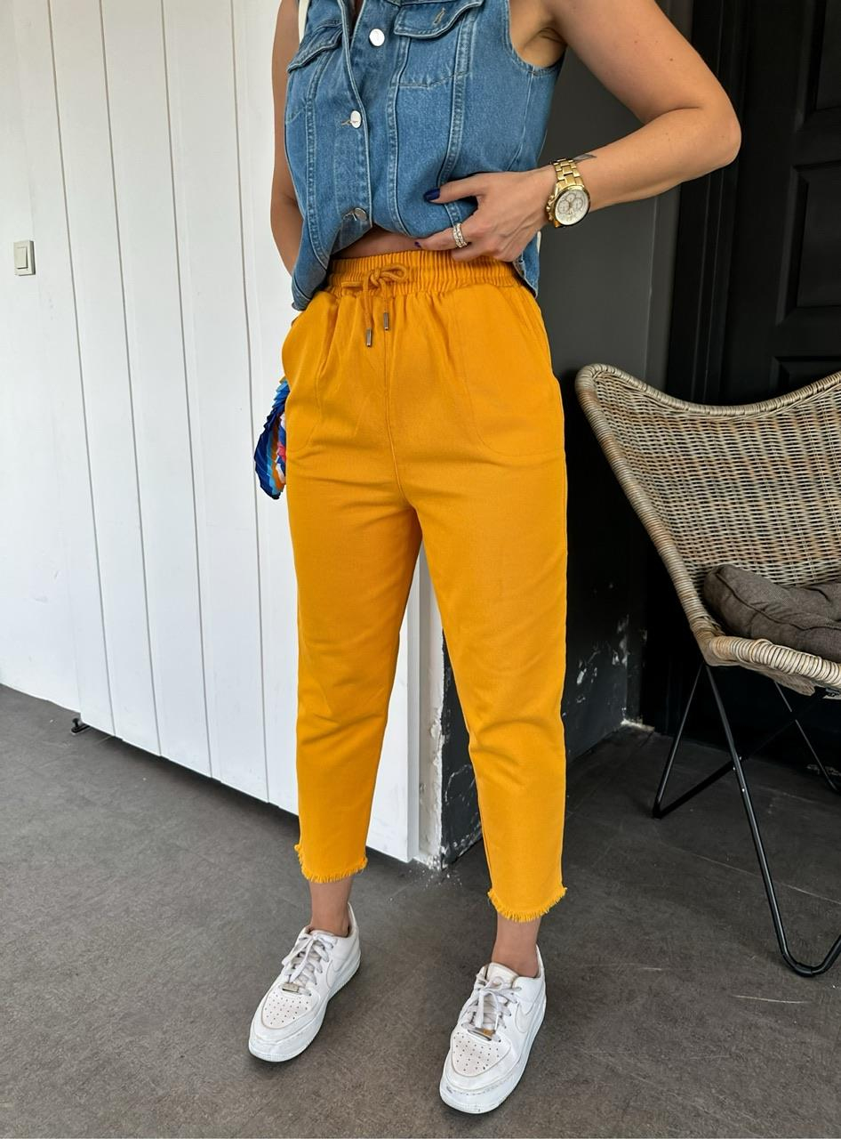 Turuncu Gabardin Beli Lastikli Pantolon 