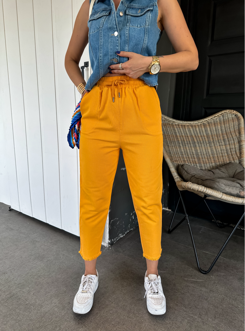 Turuncu Gabardin Beli Lastikli Pantolon 