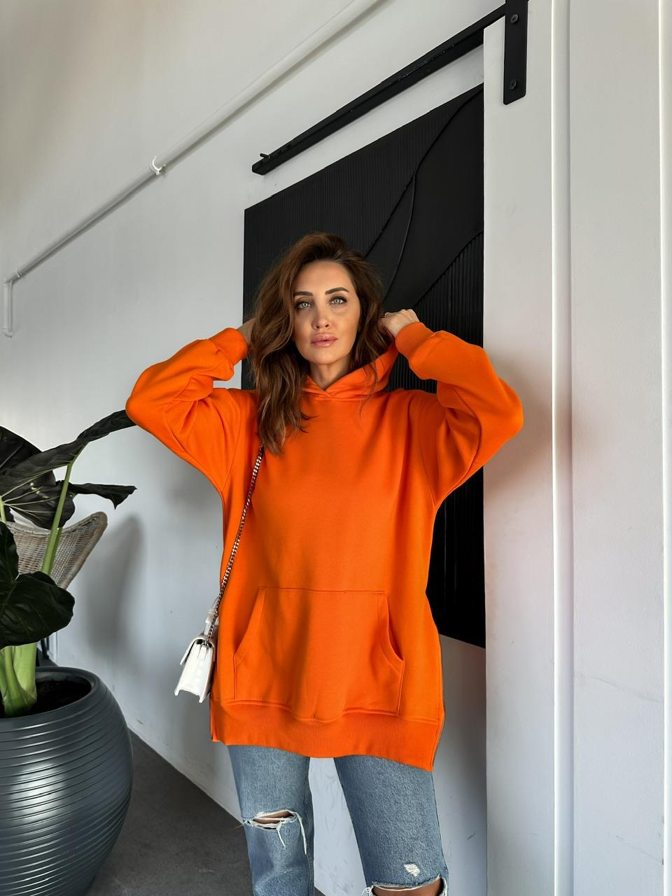 Turuncu Kenarları Fermuarlı Sweatshirt