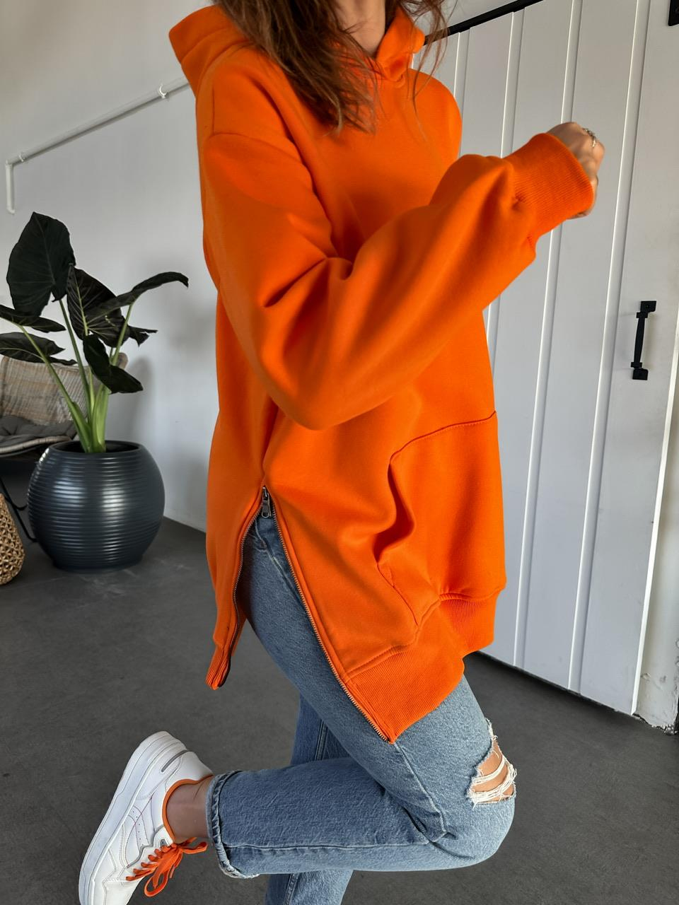 Turuncu Kenarları Fermuarlı Sweatshirt