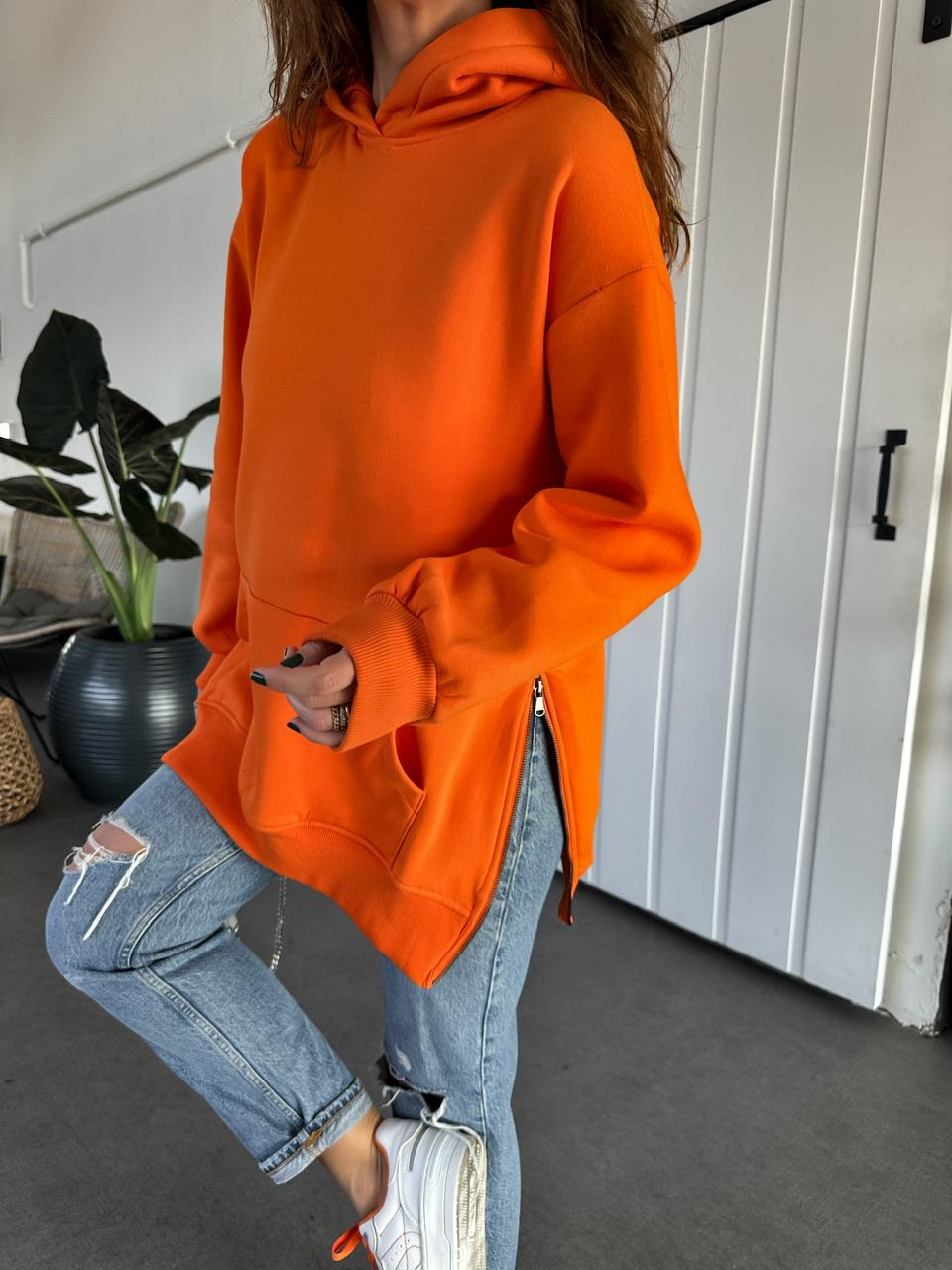 Turuncu Kenarları Fermuarlı Sweatshirt