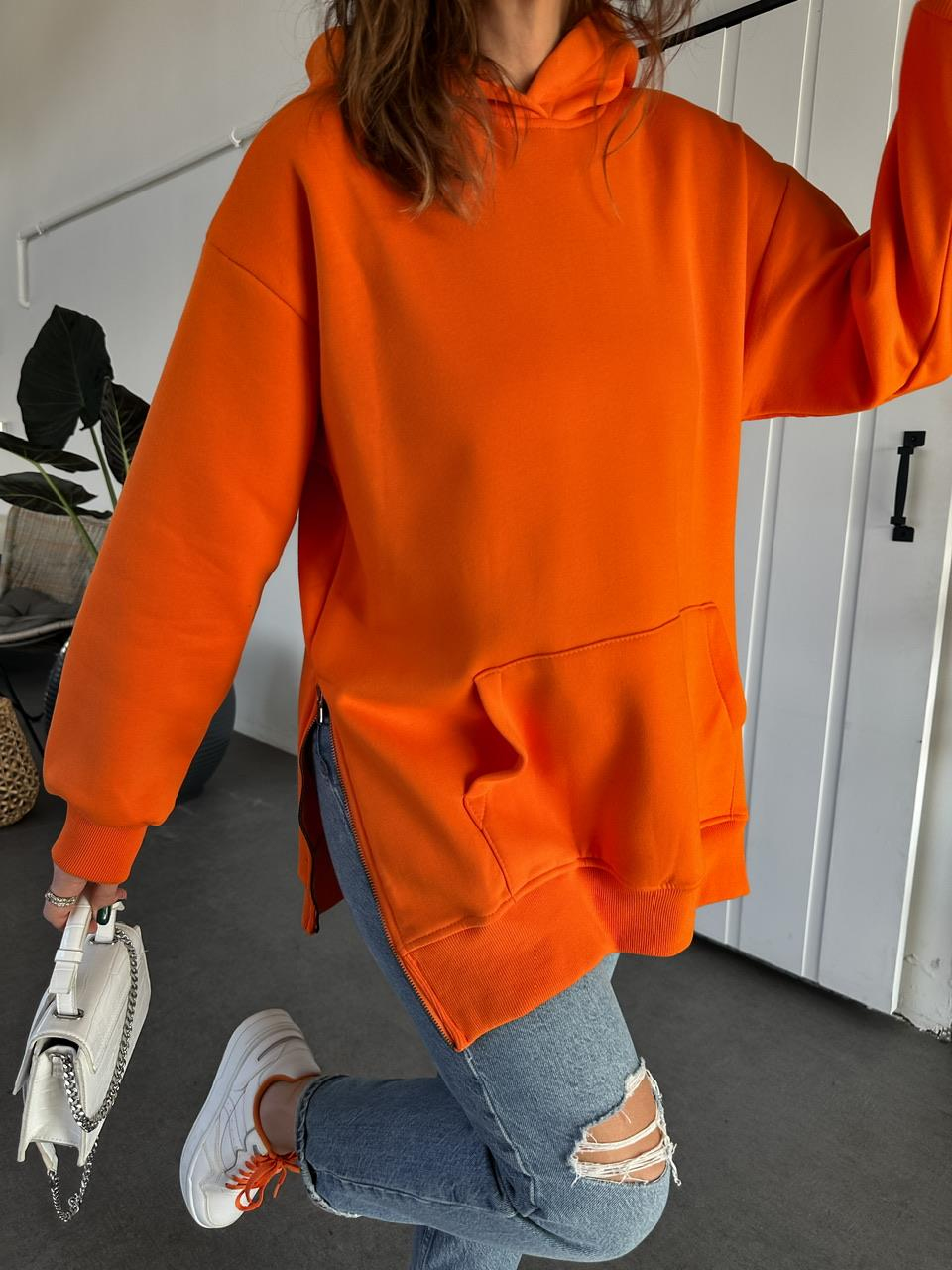 Turuncu Kenarları Fermuarlı Sweatshirt