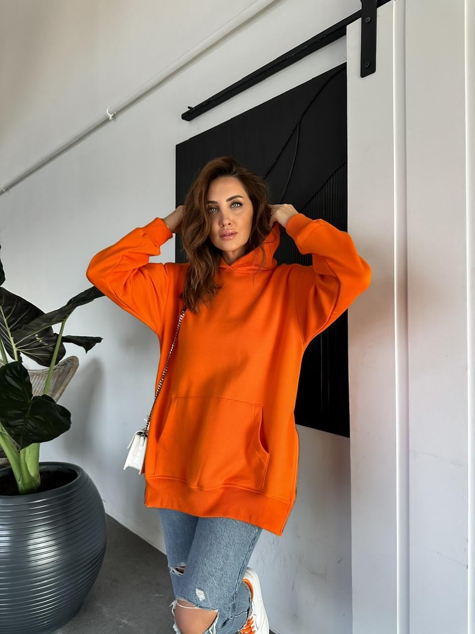 Turuncu Kenarları Fermuarlı Sweatshirt