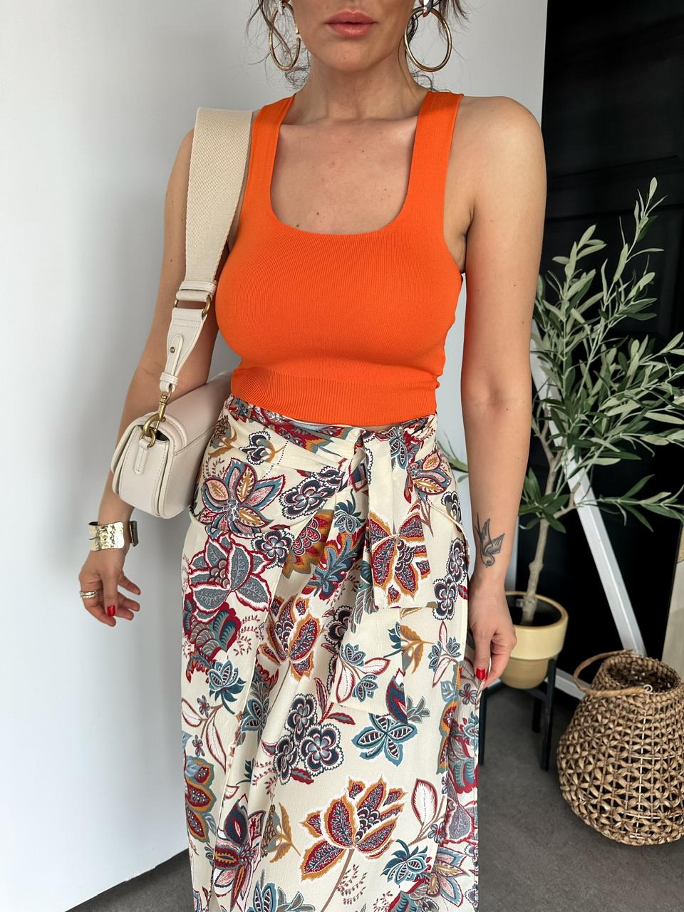Turuncu Triko Halter Crop