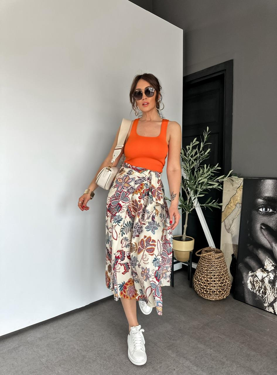 Turuncu Triko Halter Crop