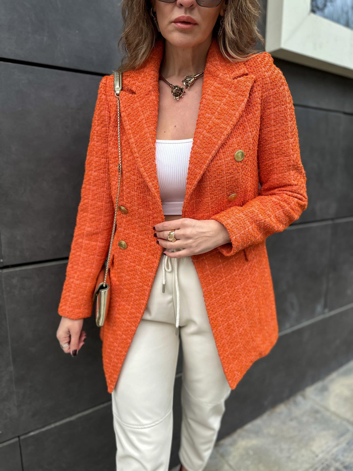 Turuncu Tüvit Blazer Ceket